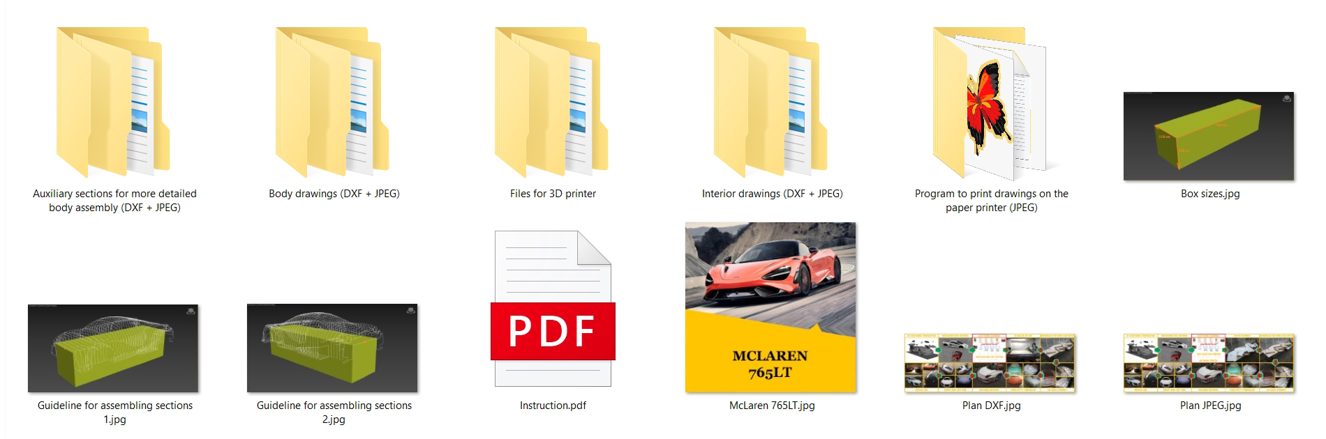 McLaren 765LT replica, kit car, fiberglass body kit, 3D model, car buck files, 3D printing files, CNC machine files
