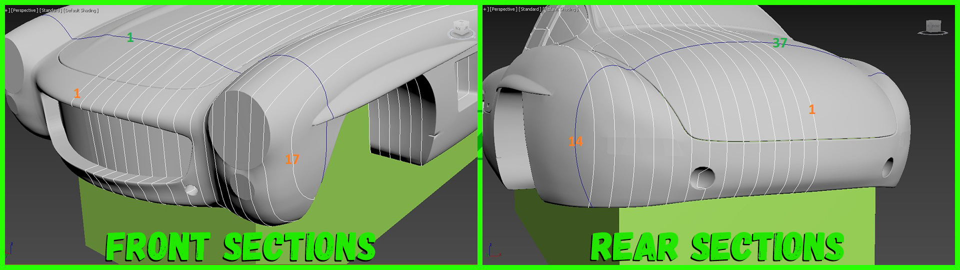 Front and rear car buck sections on frame-box